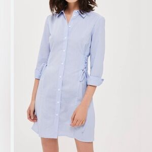 -TOPSHOP Blue/White Striped Poplin Corset Sides Shirt Oxford Dress Women Size 2